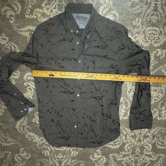 Banana Republic Men's Gray Graphic Print Slim Fit Shirt Size L - Picture 4 of 6